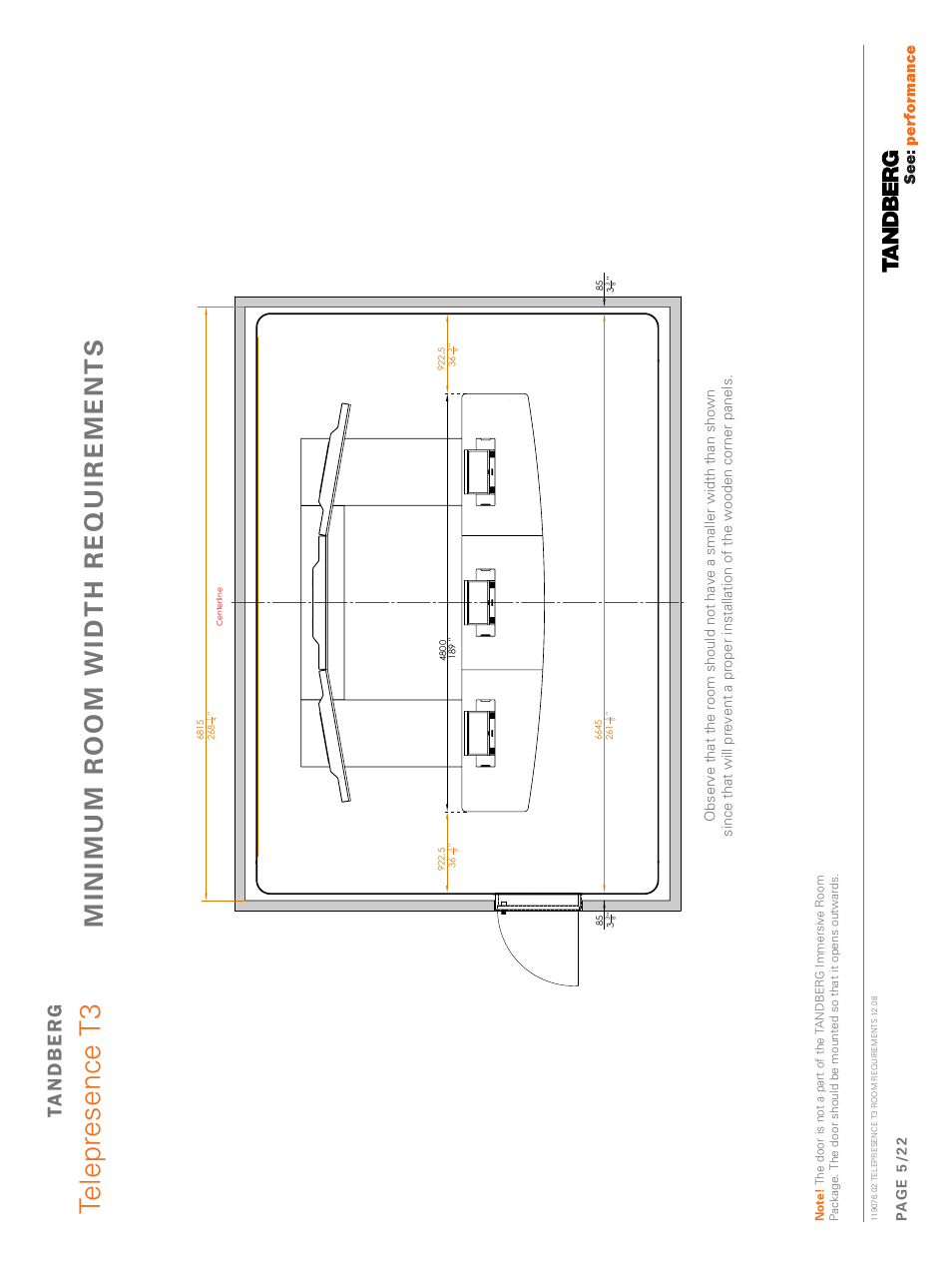 Minimum room width requirements, Telepresence t3 | TANDBERG Telepresence T3 119076.02 User Manual | Page 5 / 22