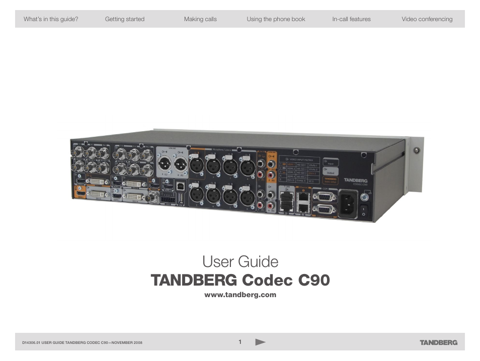 TANDBERG Codec C90 D14306.01 User Manual | 26 pages