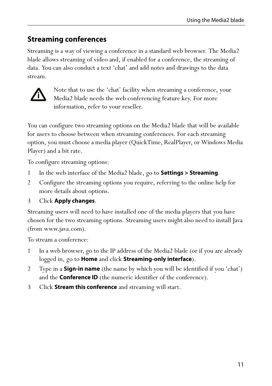 Streaming conferences, 3 click apply changes | TANDBERG Media2 Blade MSE 8510 User Manual | Page 15 / 18