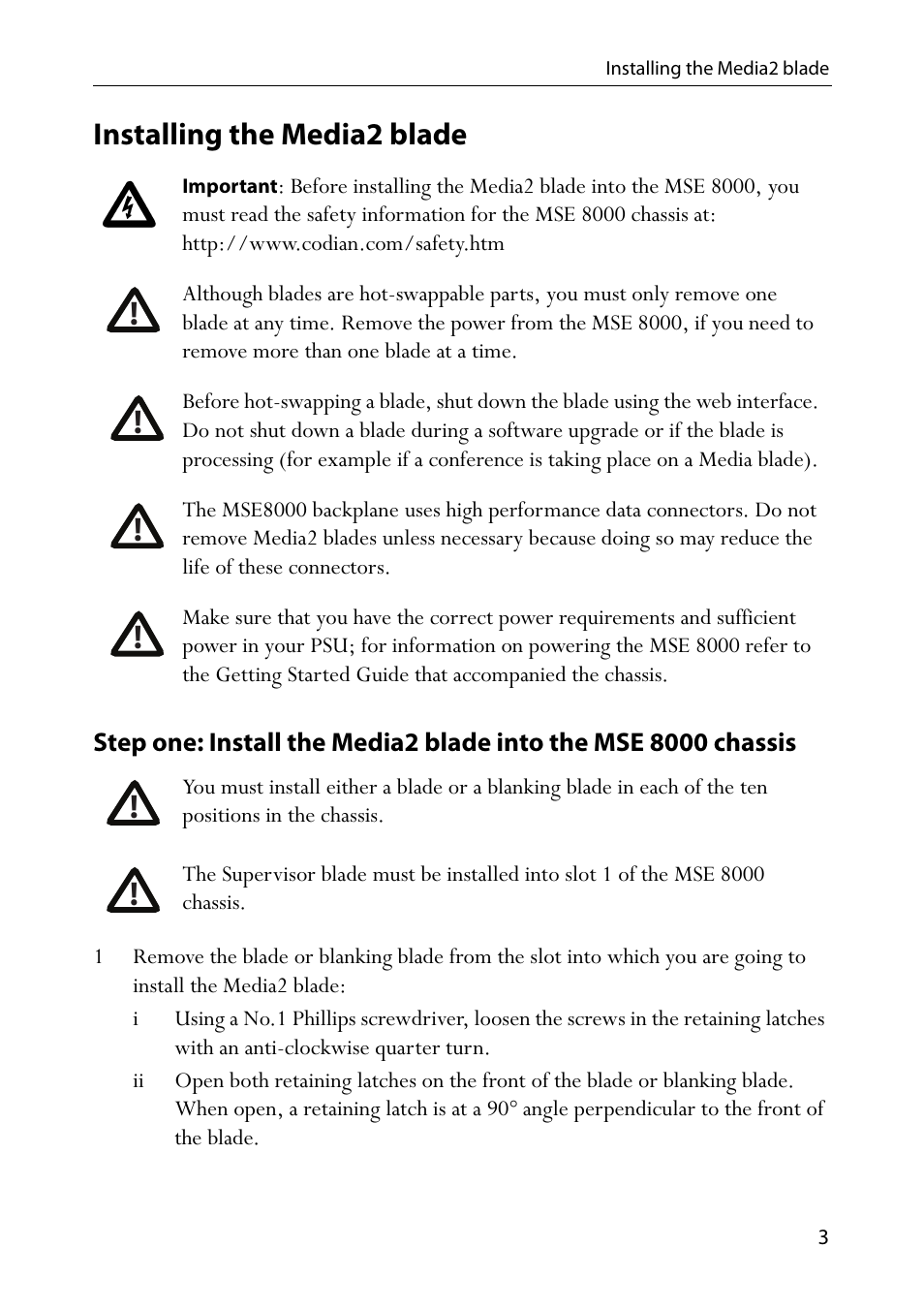 Installing the media2 blade | TANDBERG Media2 Blade MSE 8510 User Manual | Page 7 / 18