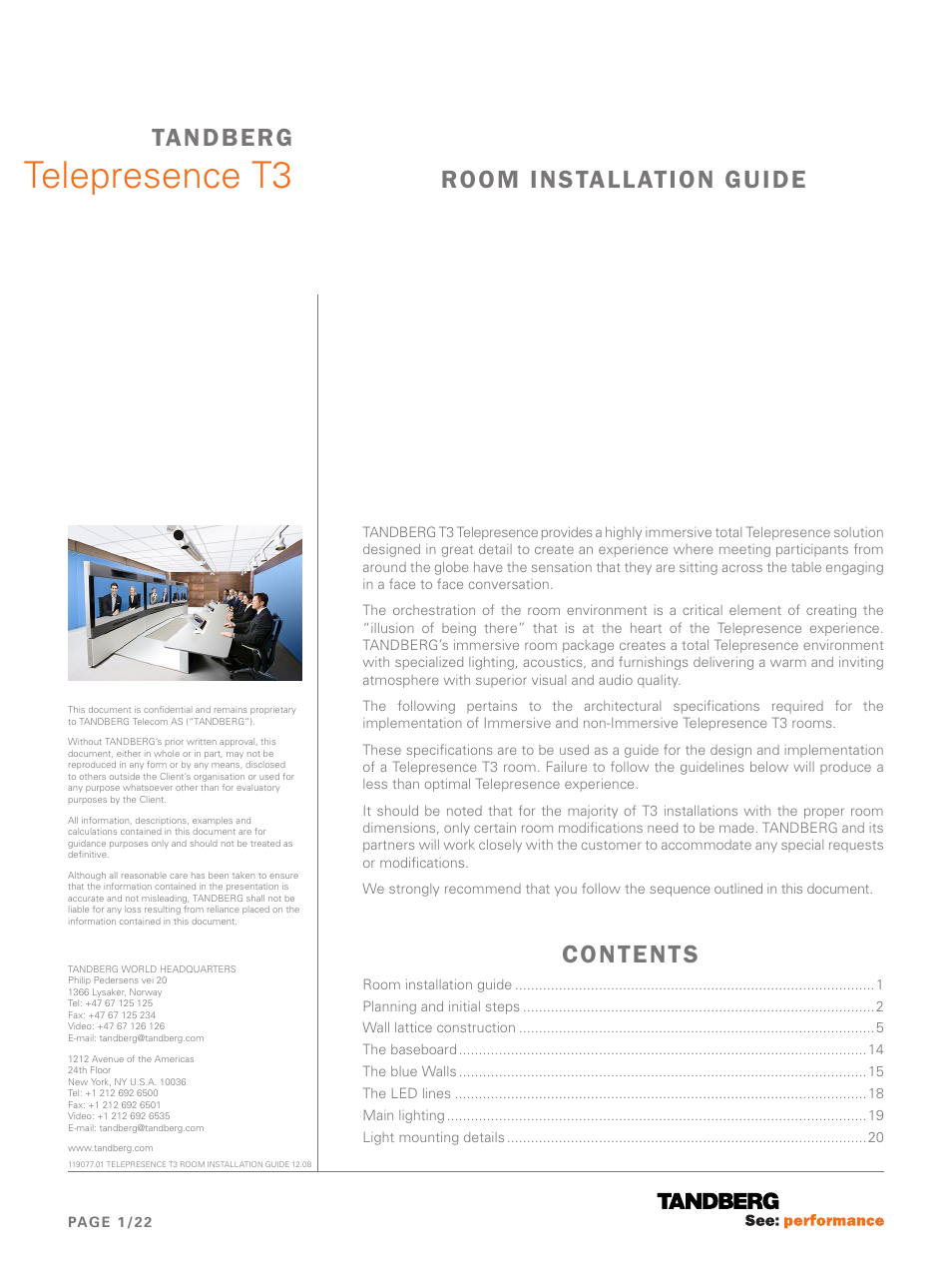 TANDBERG Telepresence T3 User Manual | 22 pages