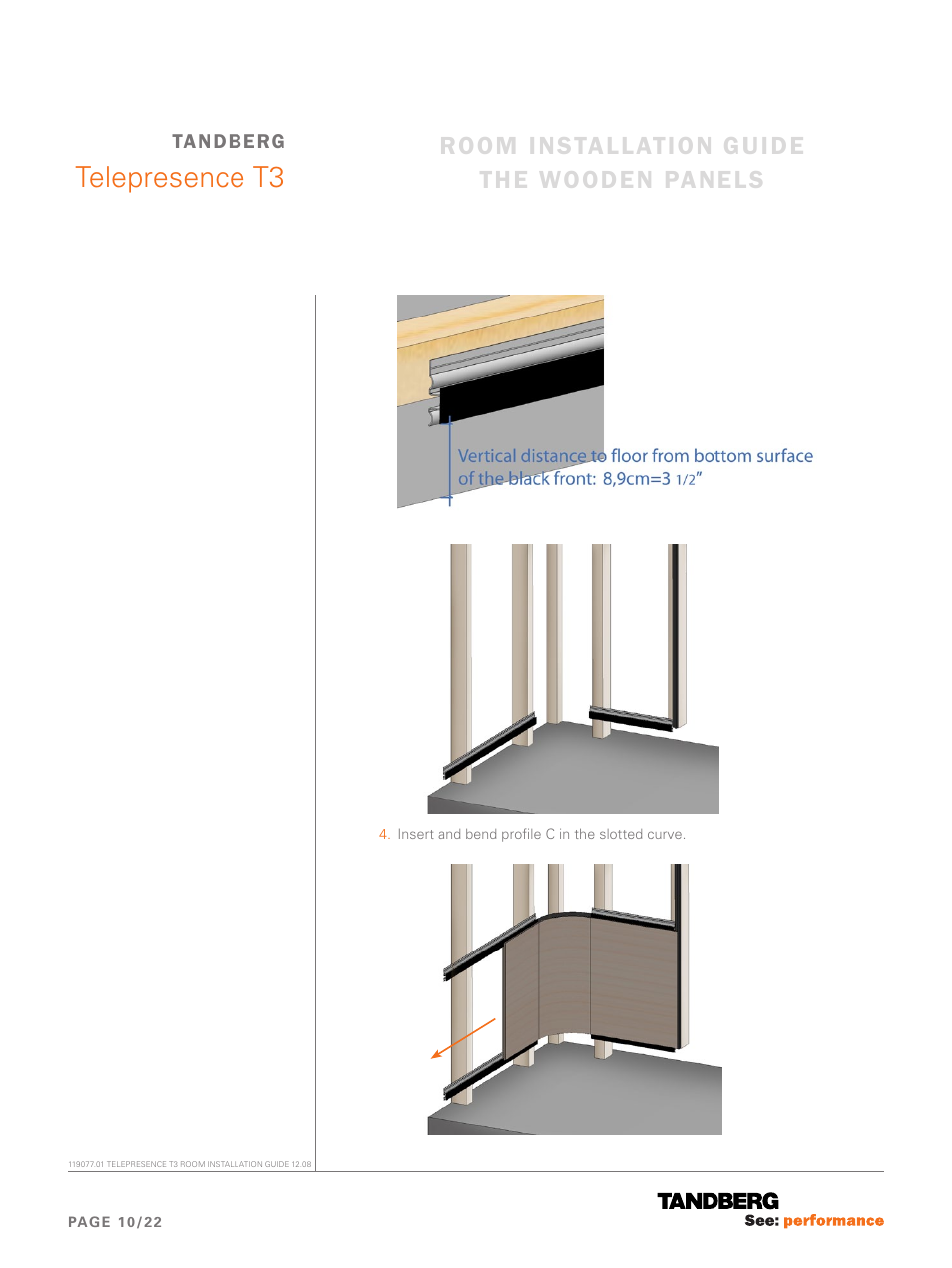 Telepresence t3, Room installation guide the wooden panels | TANDBERG Telepresence T3 User Manual | Page 10 / 22