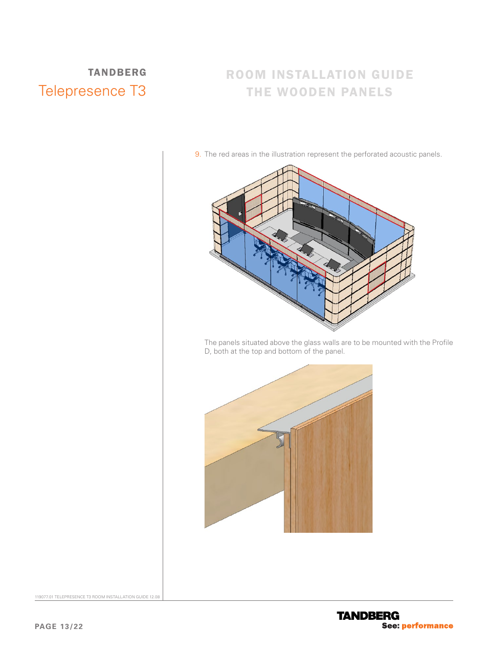 Telepresence t3, Room installation guide the wooden panels | TANDBERG Telepresence T3 User Manual | Page 13 / 22