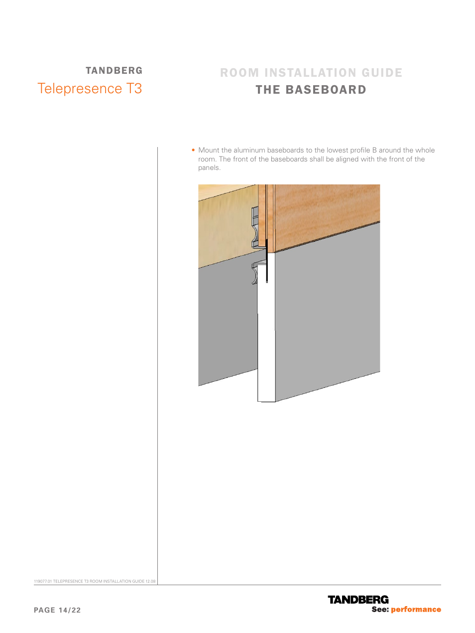 The baseboard, Telepresence t3, Room installation guide the baseboard | TANDBERG Telepresence T3 User Manual | Page 14 / 22