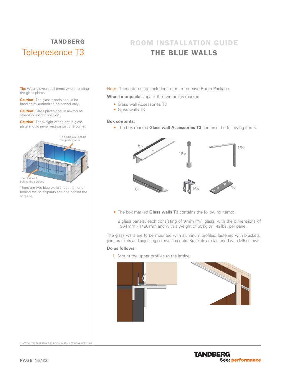 The blue walls, Telepresence t3, Room installation guide the blue walls | Tandberg | TANDBERG Telepresence T3 User Manual | Page 15 / 22