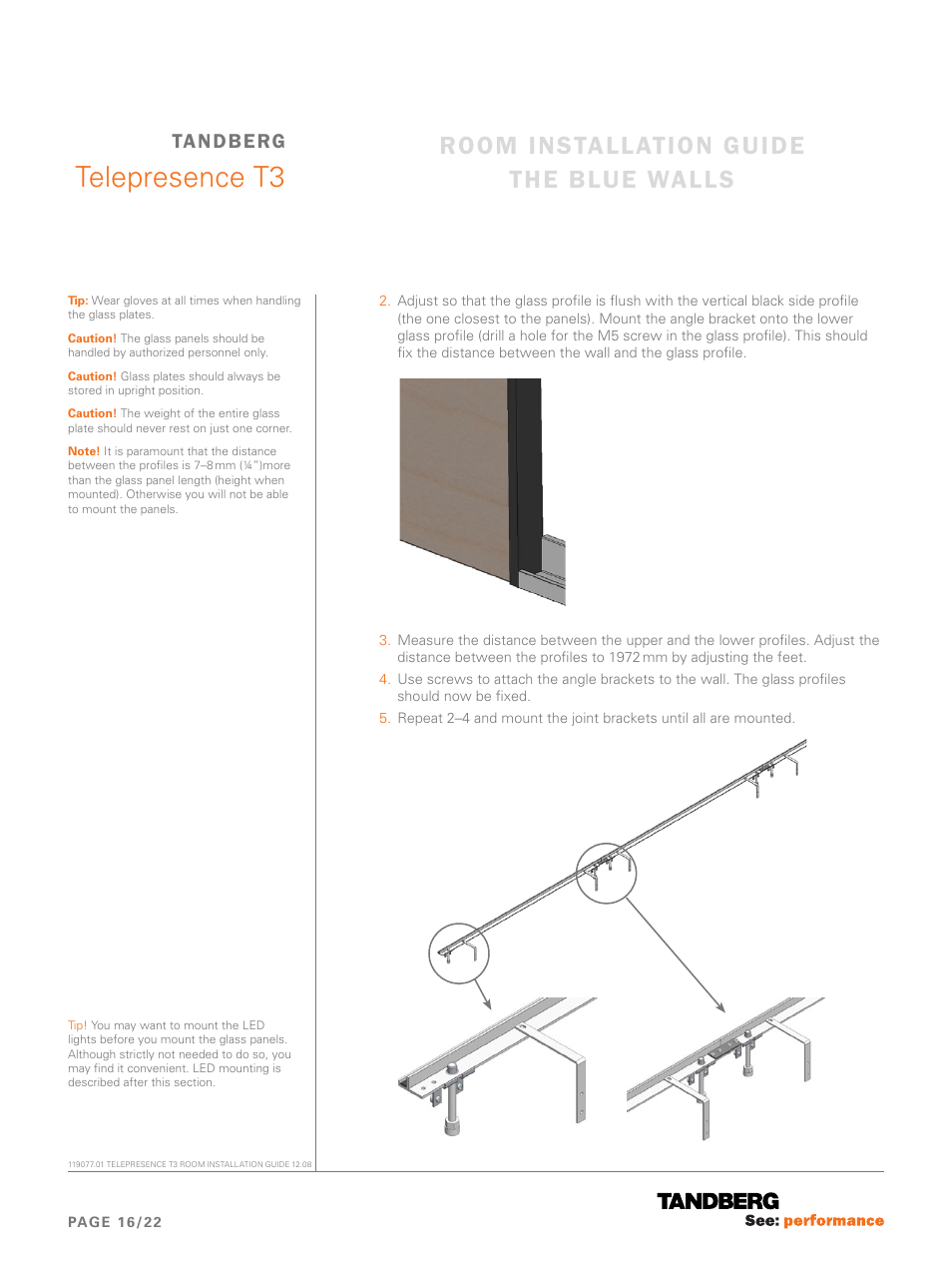 Telepresence t3, Room installation guide the blue walls, Tandberg | TANDBERG Telepresence T3 User Manual | Page 16 / 22