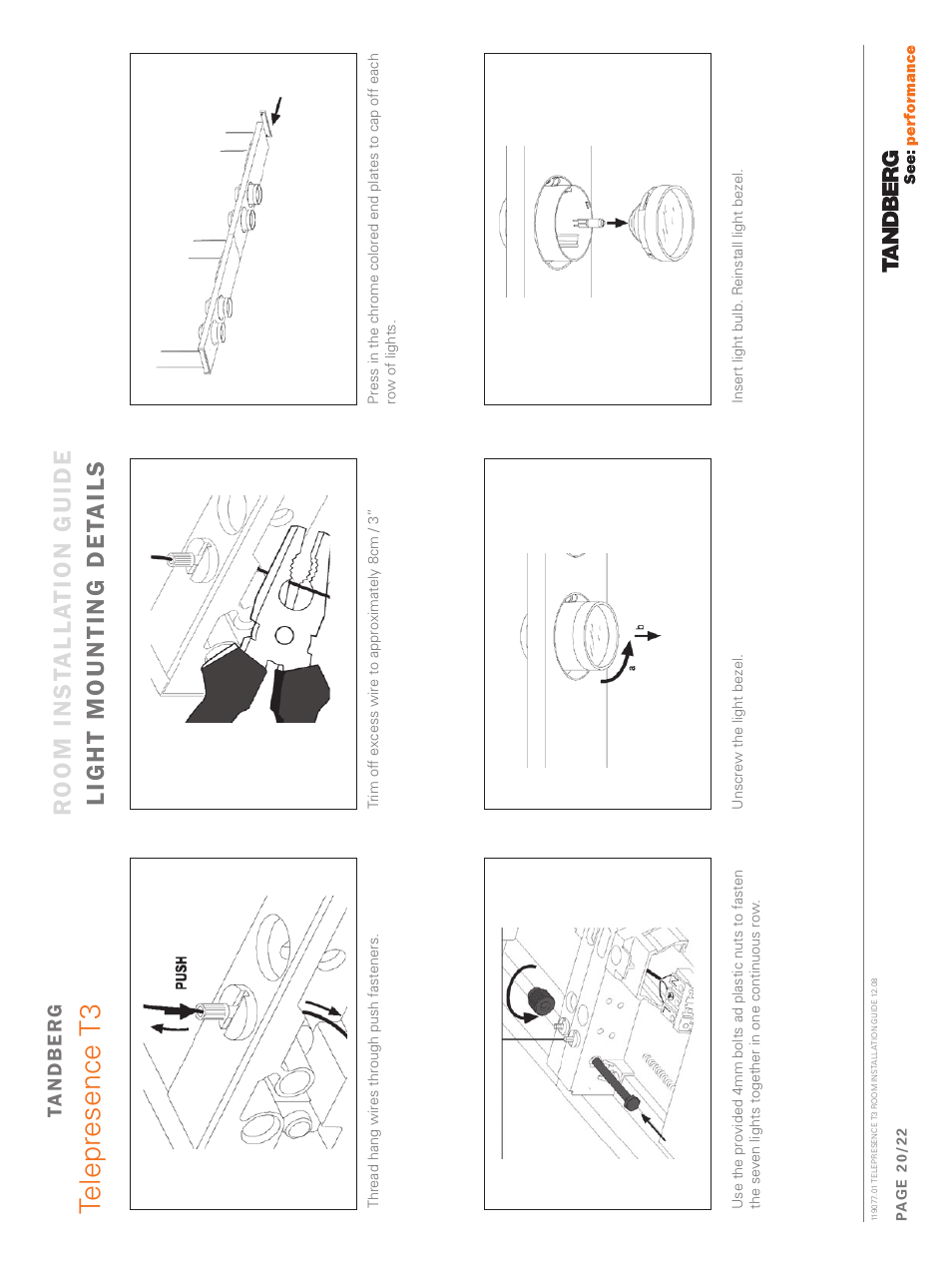 Light mounting details, Telepresence t3 | TANDBERG Telepresence T3 User Manual | Page 20 / 22
