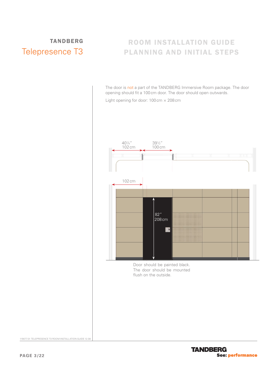 Telepresence t3, Room installation guide planning and initial steps, Tandberg | TANDBERG Telepresence T3 User Manual | Page 3 / 22