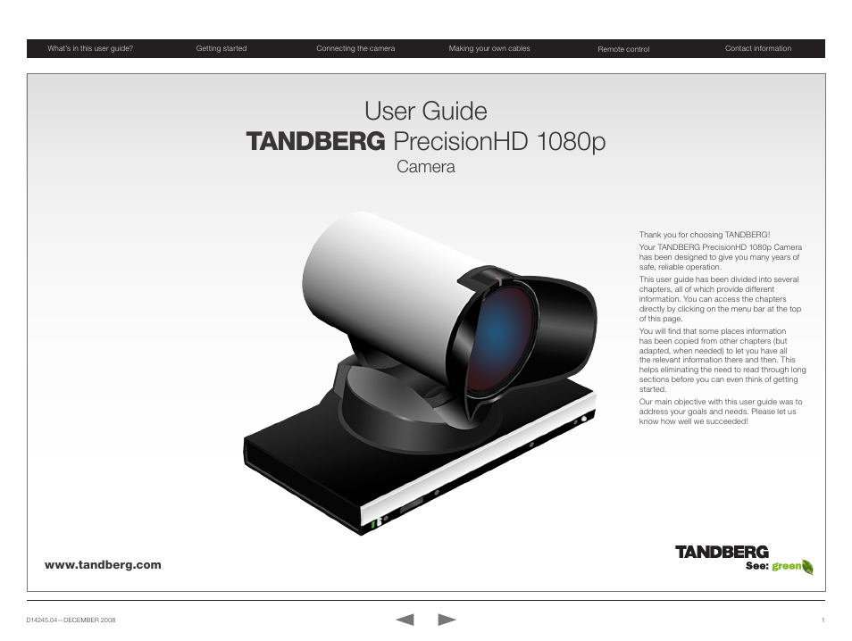 TANDBERG PrecisionHD 1080p User Manual | 20 pages