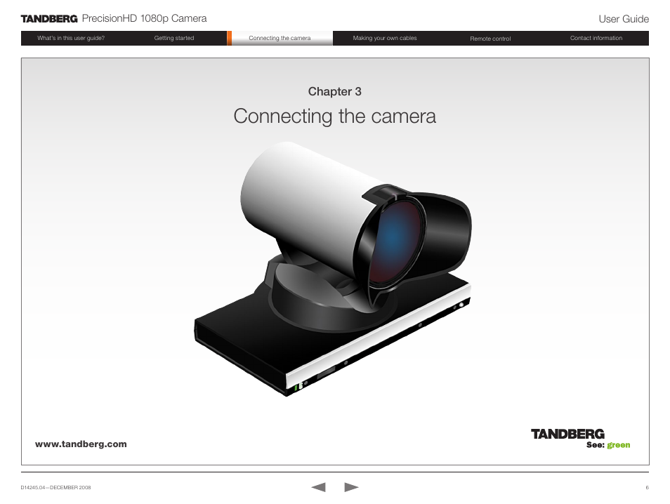 Connecting the camera, Chapter 3 | TANDBERG PrecisionHD 1080p User Manual | Page 6 / 20