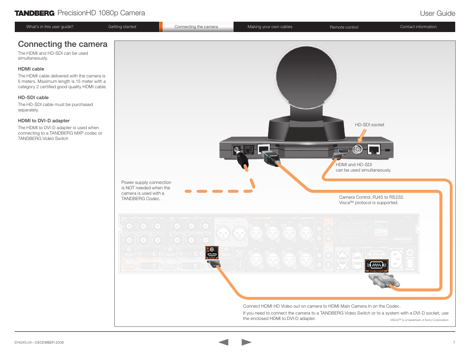 Connecting the camera, Telecom as, Precisionhd 1080p camera user guide | TANDBERG PrecisionHD 1080p User Manual | Page 7 / 20
