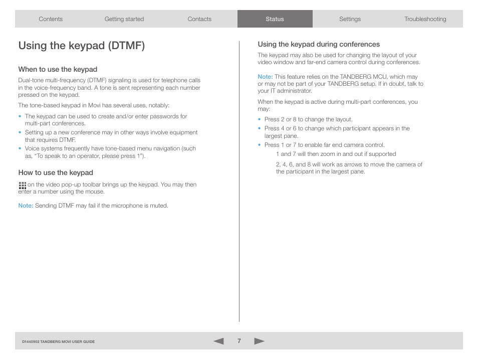 Using the keypad (dtmf), When to use the keypad, How to use the keypad | Multi-part conferences | TANDBERG Movi 3.0 D1440902 User Manual | Page 7 / 10