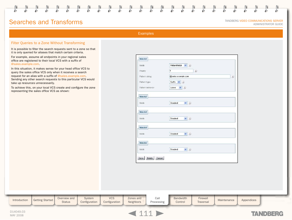 Filter queries to a zone without transforming, Searches and transforms | TANDBERG Security Camera User Manual | Page 111 / 247