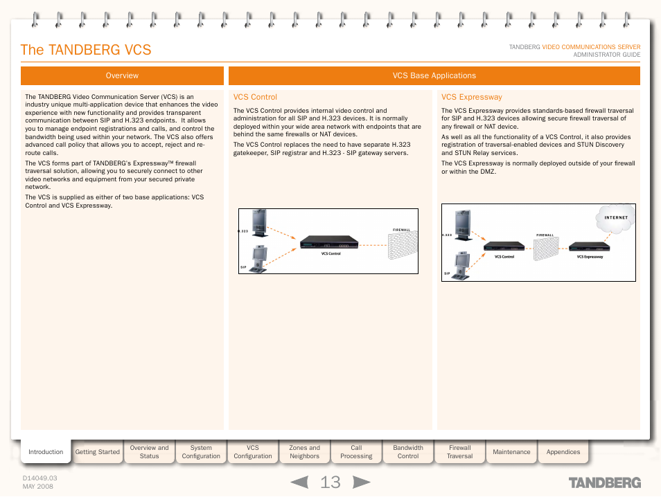 Introduction, The tandberg vcs, Overview | Vcs base applications, Vcs control, Vcs expressway, Overview vcs base applications, Vcs control vcs expressway | TANDBERG Security Camera User Manual | Page 13 / 247