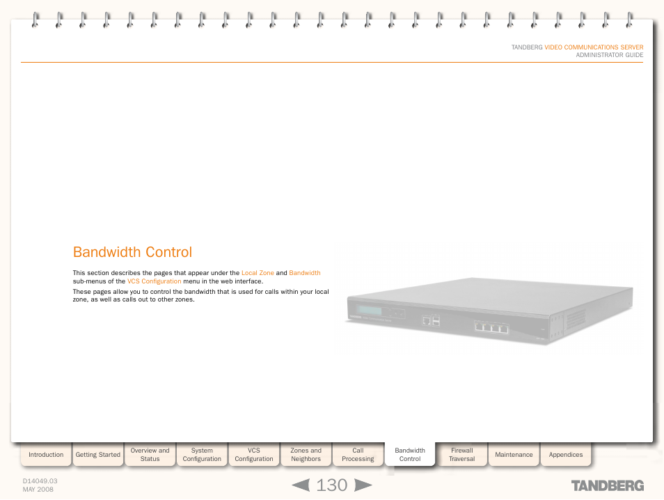 Bandwidth control, Bandwidth, Control | Operation | TANDBERG Security Camera User Manual | Page 130 / 247