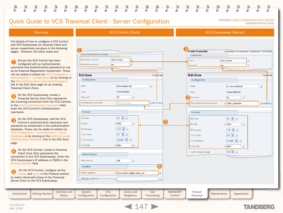 Overview, Vcs control (client), Vcs expressway (server) | Quick guide to vcs traversal client - server, Configuration | TANDBERG Security Camera User Manual | Page 147 / 247