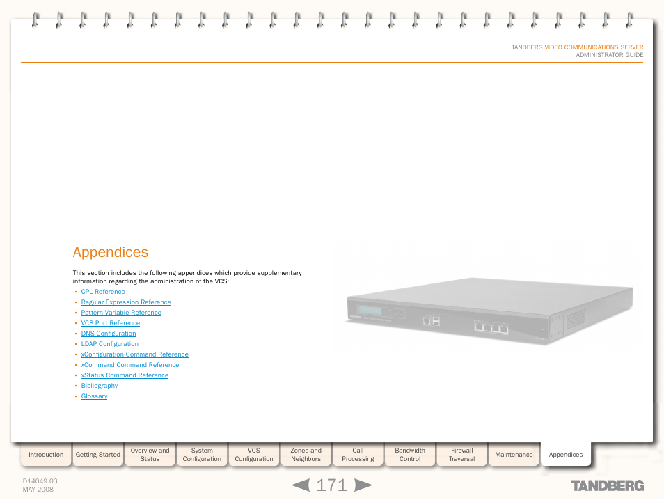 Appendices, Conferences | TANDBERG Security Camera User Manual | Page 171 / 247