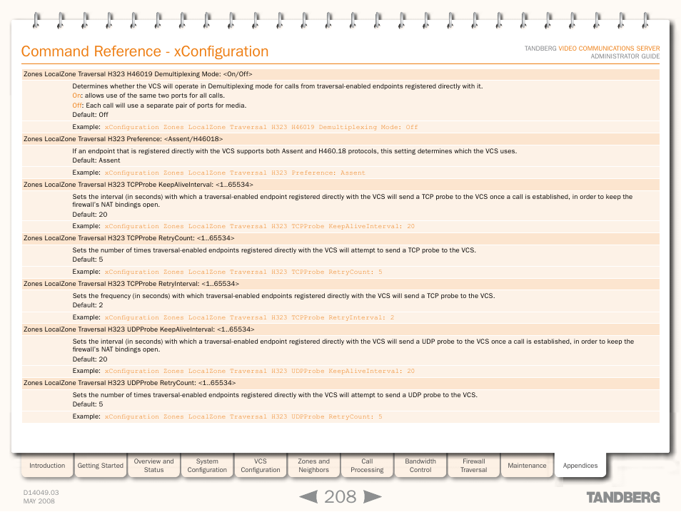 Command reference - xconfiguration | TANDBERG Security Camera User Manual | Page 208 / 247