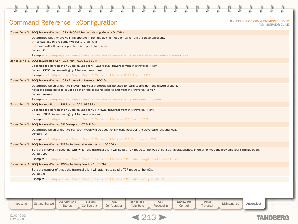 Command reference - xconfiguration | TANDBERG Security Camera User Manual | Page 213 / 247