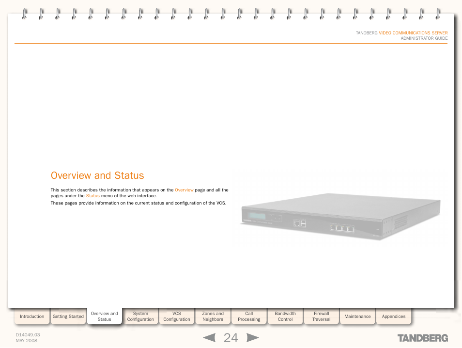 Overview and status, Overview and, Status | Licenses | TANDBERG Security Camera User Manual | Page 24 / 247