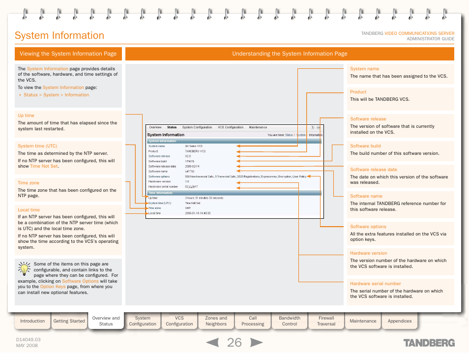 System information | TANDBERG Security Camera User Manual | Page 26 / 247