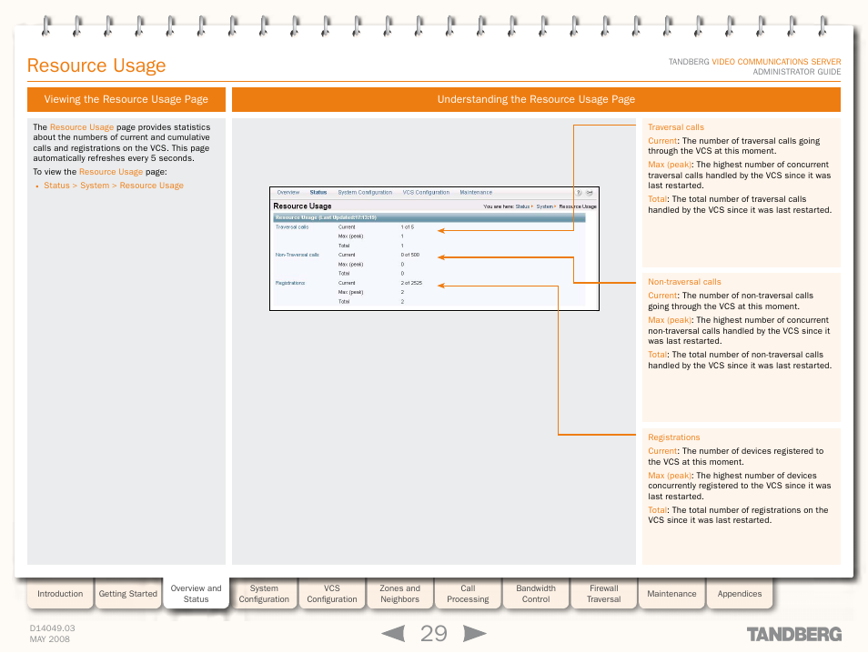 Resource usage | TANDBERG Security Camera User Manual | Page 29 / 247