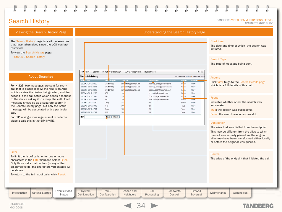 Search history, About searches | TANDBERG Security Camera User Manual | Page 34 / 247