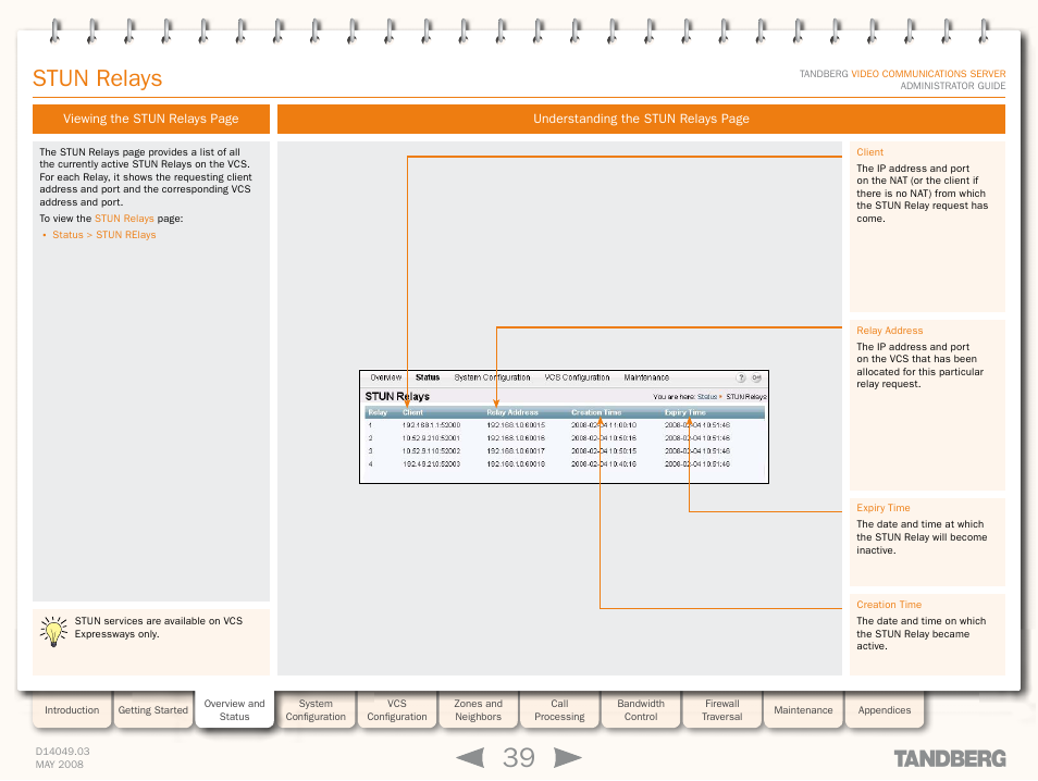 Stun relays | TANDBERG Security Camera User Manual | Page 39 / 247