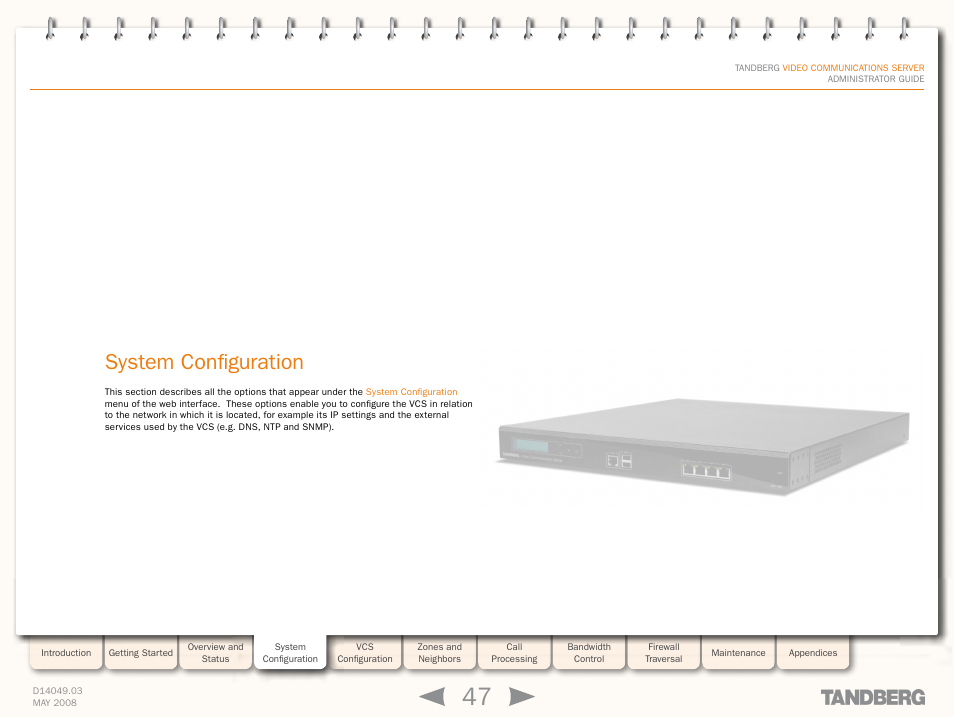 System configuration, System, Configuration | Environmental | TANDBERG Security Camera User Manual | Page 47 / 247