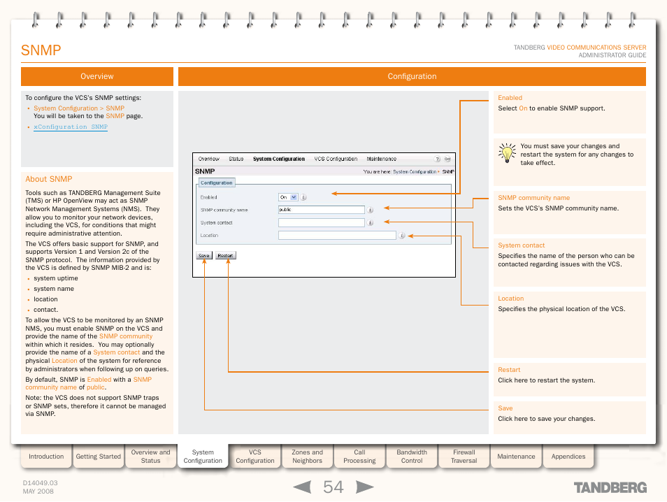 Snmp, Overview, About snmp | Configuration | TANDBERG Security Camera User Manual | Page 54 / 247