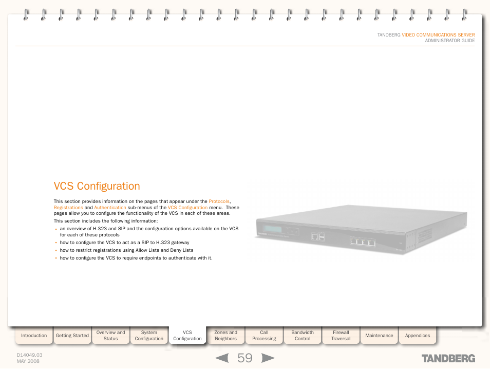 Vcs configuration, Configuration, Introduction | TANDBERG Security Camera User Manual | Page 59 / 247