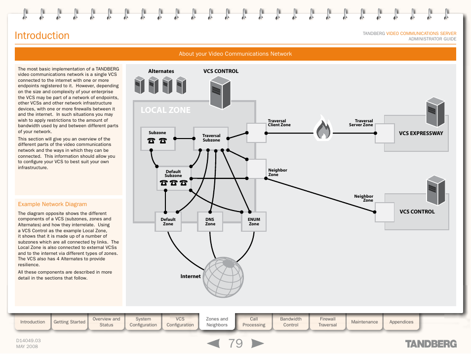 Introduction, About your video communications network, Example network diagram | Local zone | TANDBERG Security Camera User Manual | Page 79 / 247