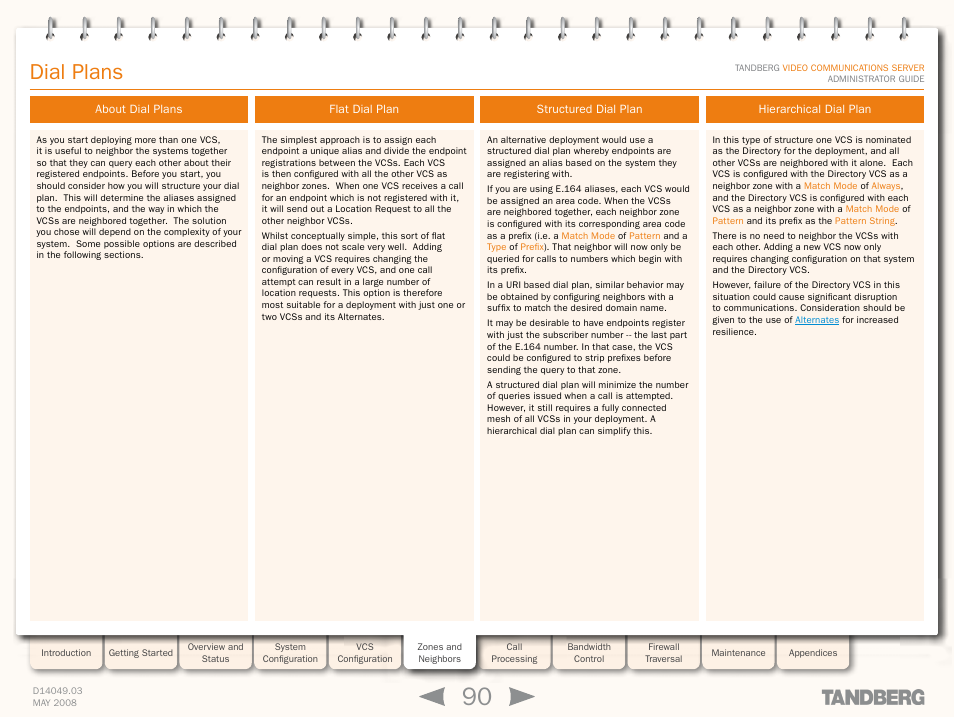 Dial plans, About dial plans, Flat dial plan | Structured dial plan, Hierarchical dial plan | TANDBERG Security Camera User Manual | Page 90 / 247