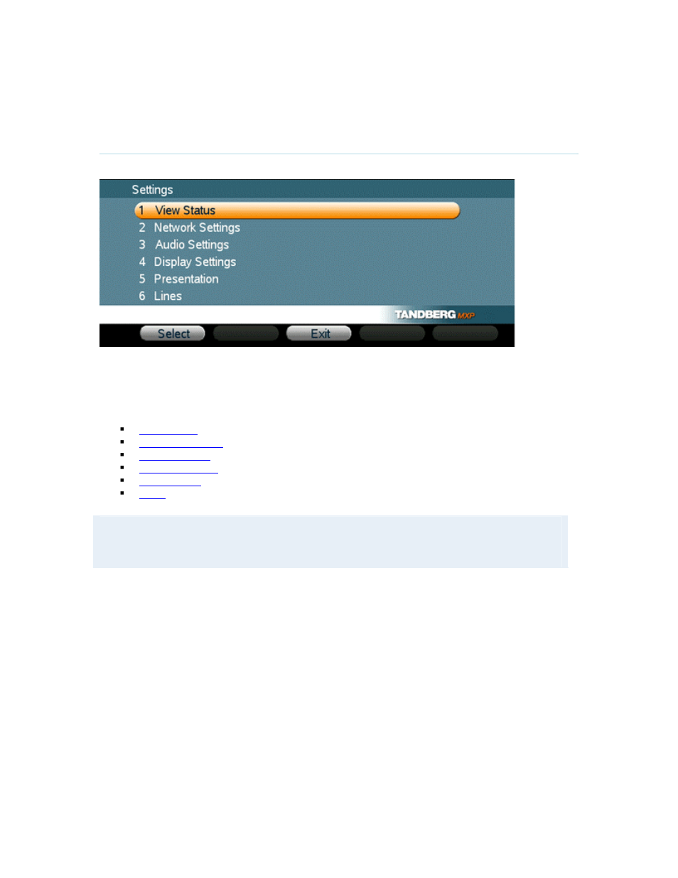 Settings, 4 settings | TANDBERG MXP 550 User Manual | Page 49 / 79