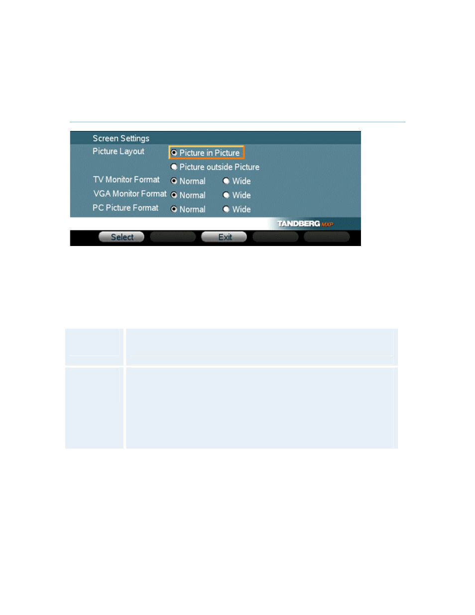 Screen settings, 1 screen settings | TANDBERG MXP 550 User Manual | Page 66 / 79