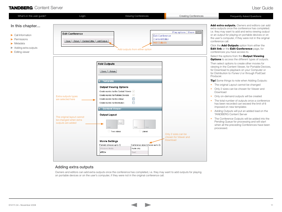 Adding extra outputs, Content server user guide | TANDBERG Content Server None User Manual | Page 11 / 14