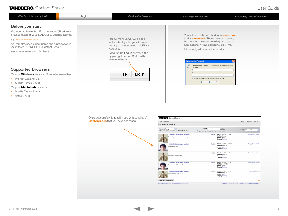 Logi, Content server user guide, Before you start | Supported browsers | TANDBERG Content Server None User Manual | Page 3 / 14