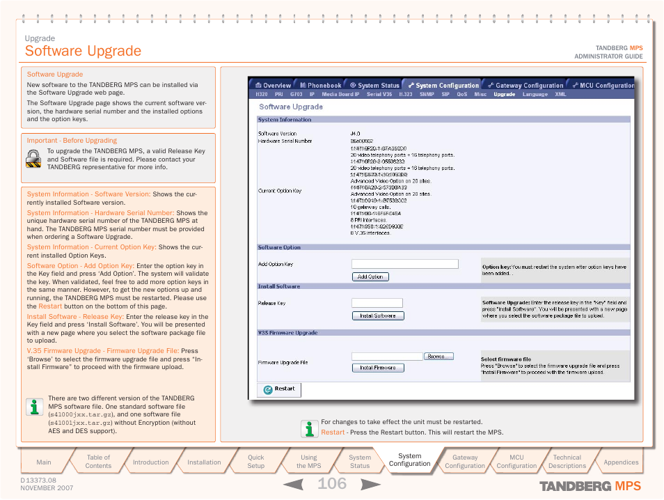 Software upgrade | TANDBERG Media Processing System MPS 200 User Manual | Page 106 / 179
