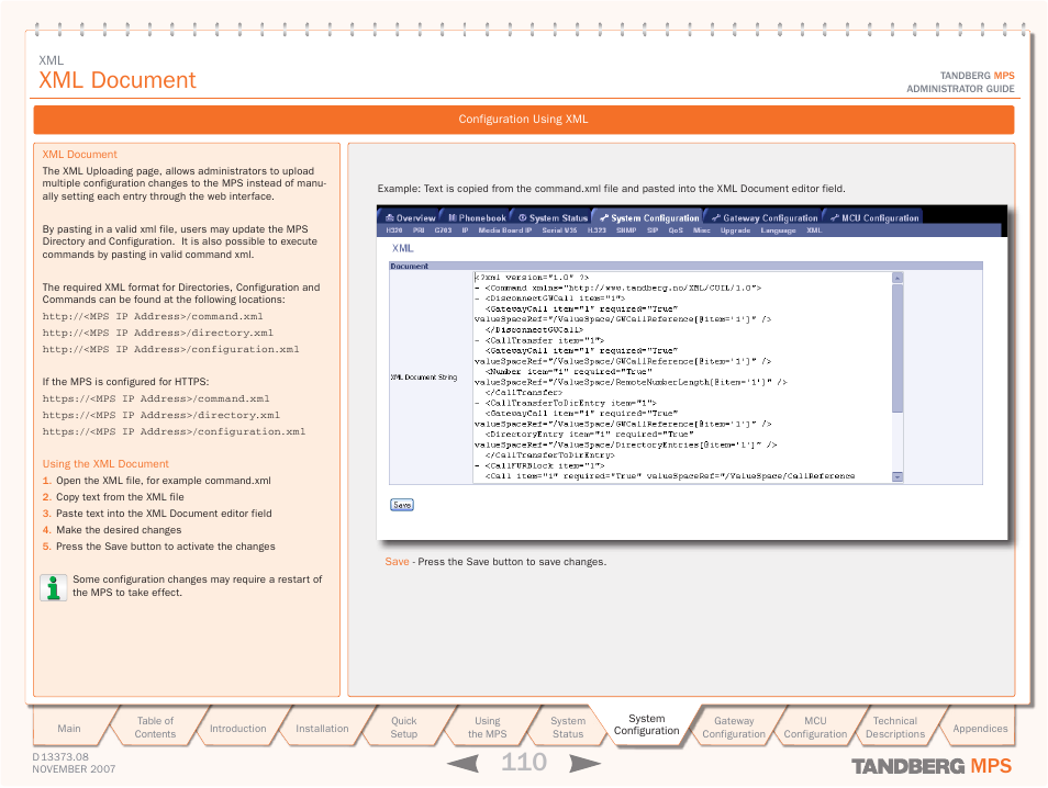 Xml document | TANDBERG Media Processing System MPS 200 User Manual | Page 110 / 179