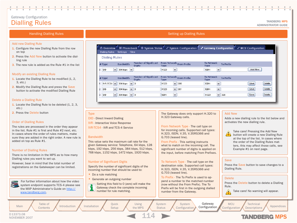 Dialling rules | TANDBERG Media Processing System MPS 200 User Manual | Page 114 / 179