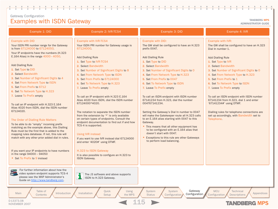 Examples with isdn gateway | TANDBERG Media Processing System MPS 200 User Manual | Page 115 / 179