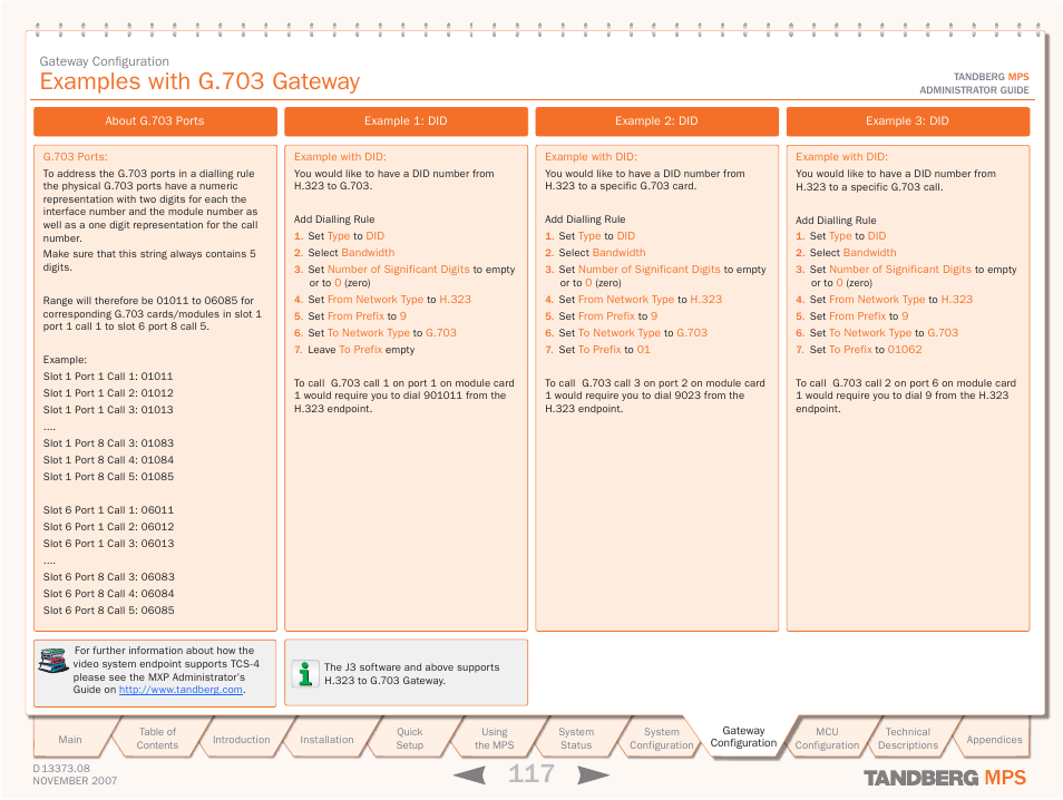 Examples with g.703 gateway | TANDBERG Media Processing System MPS 200 User Manual | Page 117 / 179