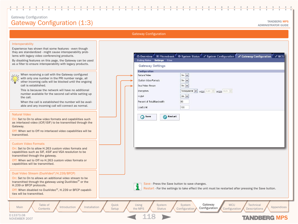 Gateway configuration (1:3) | TANDBERG Media Processing System MPS 200 User Manual | Page 118 / 179