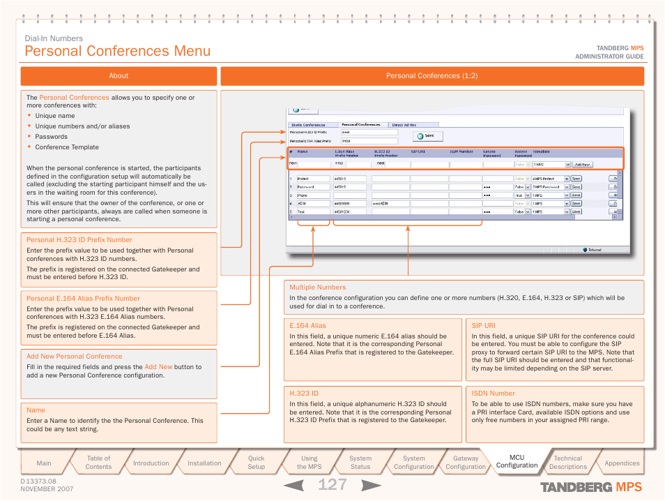 Personal conferences menu, Personal conferences | TANDBERG Media Processing System MPS 200 User Manual | Page 127 / 179