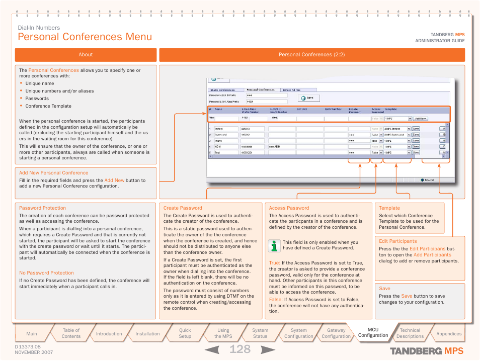 Personal conferences menu | TANDBERG Media Processing System MPS 200 User Manual | Page 128 / 179