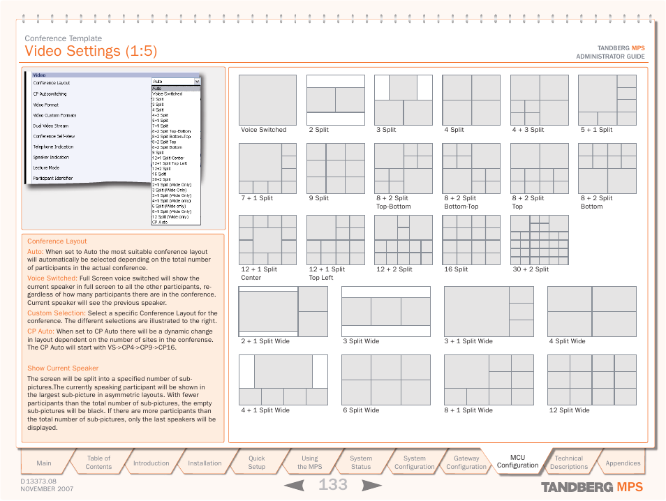 Video settings (1:5) | TANDBERG Media Processing System MPS 200 User Manual | Page 133 / 179