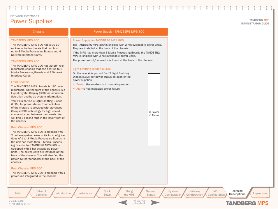 Power supplies | TANDBERG Media Processing System MPS 200 User Manual | Page 153 / 179