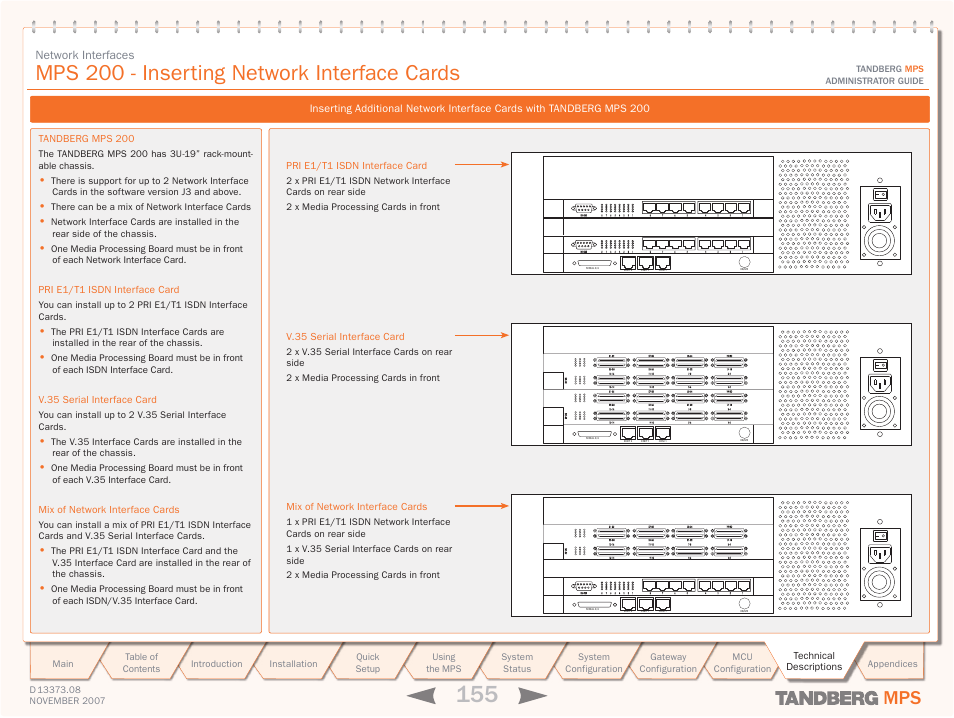 Mps 200 - inserting network interface cards | TANDBERG Media Processing System MPS 200 User Manual | Page 155 / 179