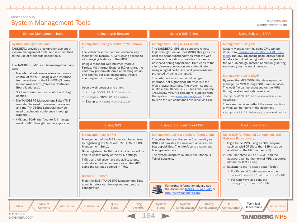 System management tools | TANDBERG Media Processing System MPS 200 User Manual | Page 164 / 179