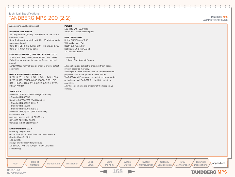 TANDBERG Media Processing System MPS 200 User Manual | Page 168 / 179